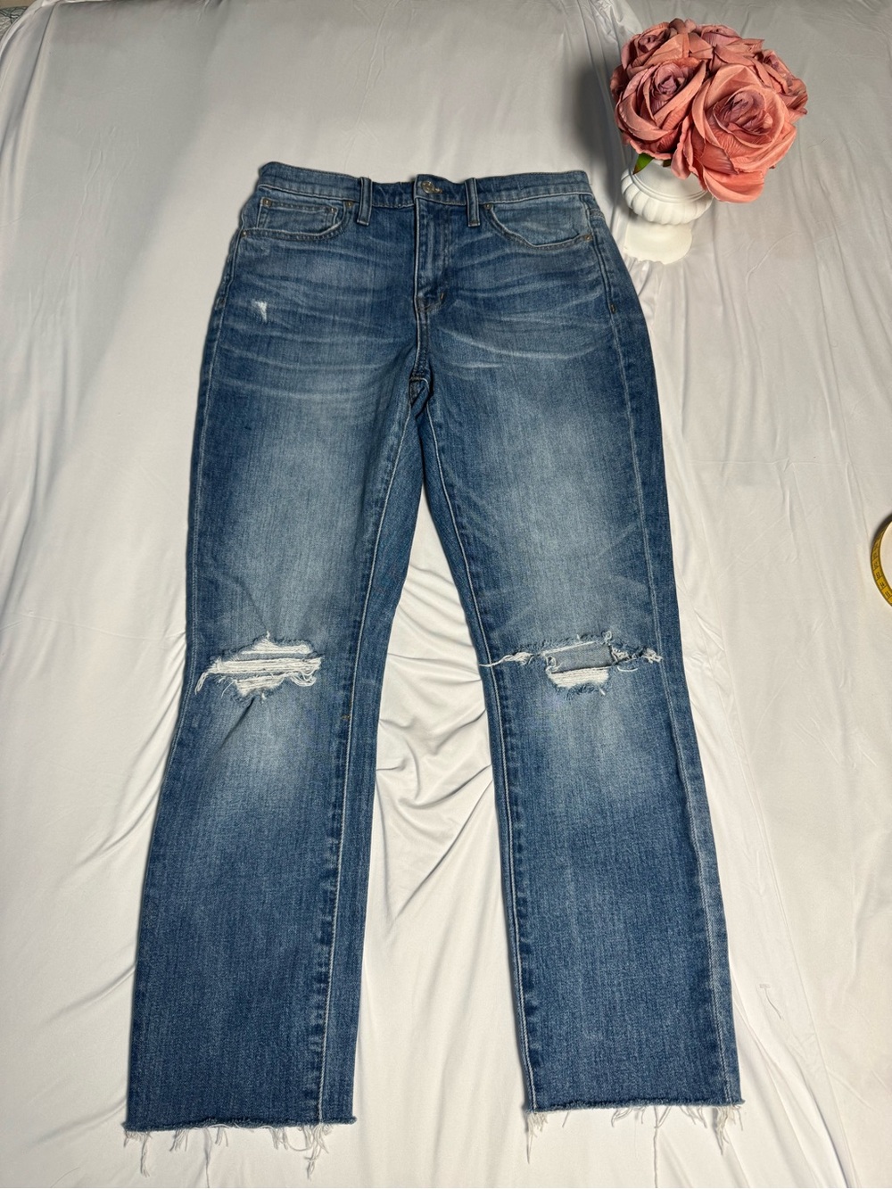 Madewell Distressed Straight-Leg Blue Jeans